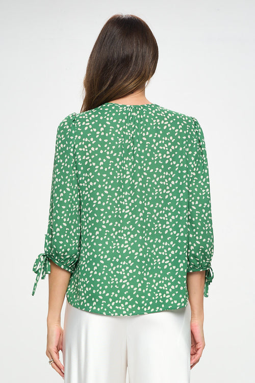 Print Top with Self Tie Sleeves