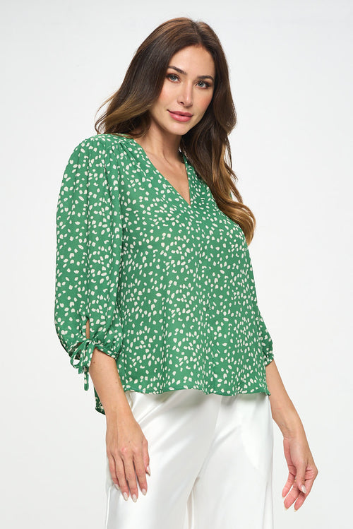 Print Top with Self Tie Sleeves